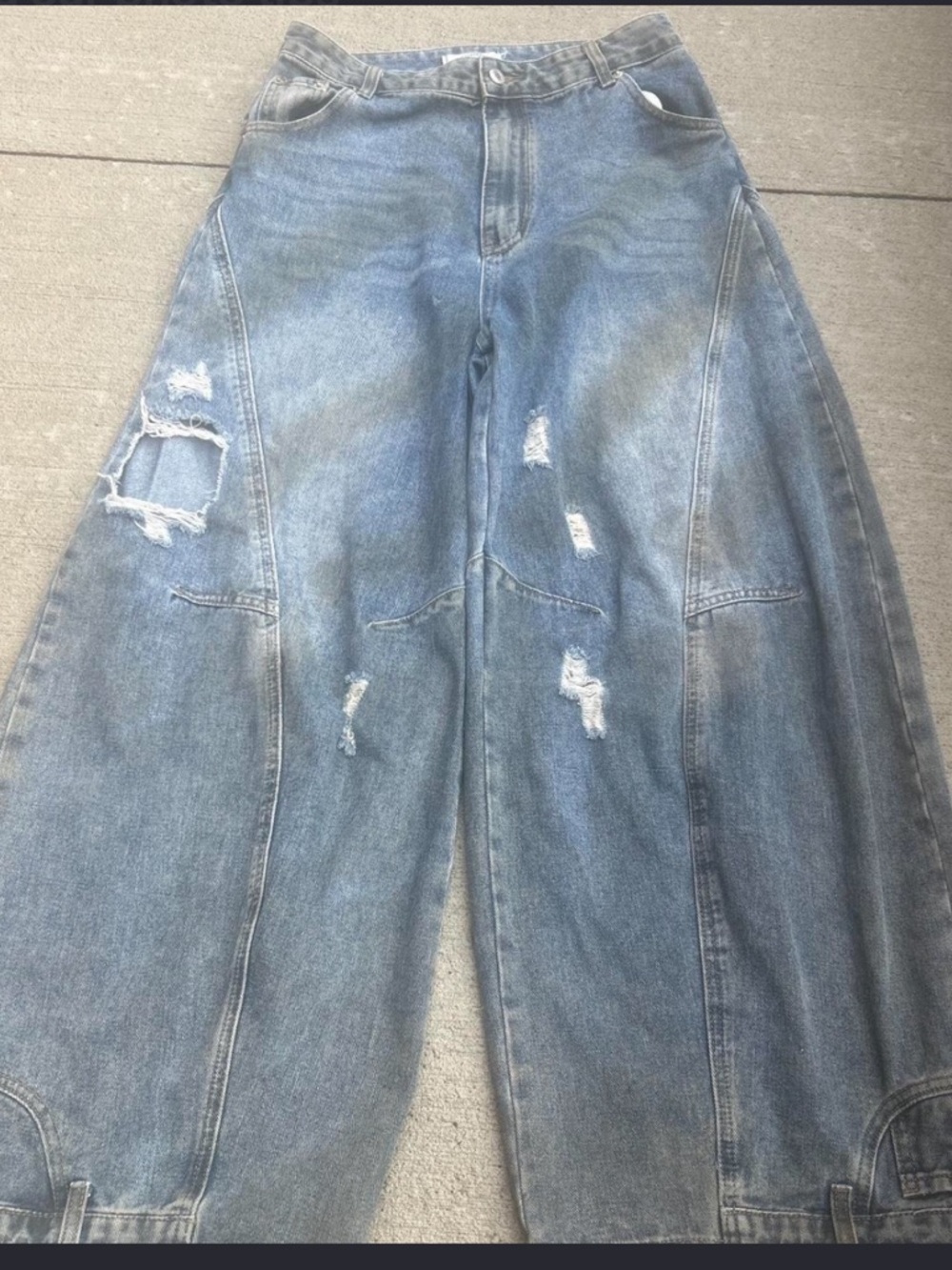 Wide - Leg Distressed Mens Jeans - Blue